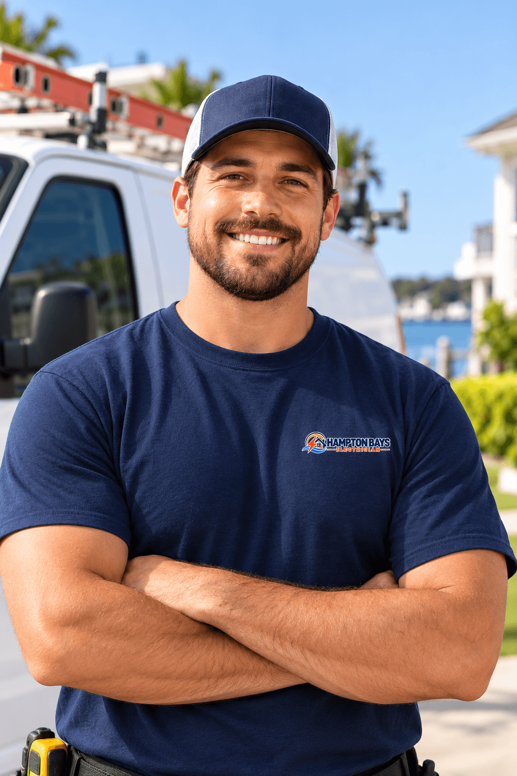 Electrician in Hampton Bays wearing a company shirt